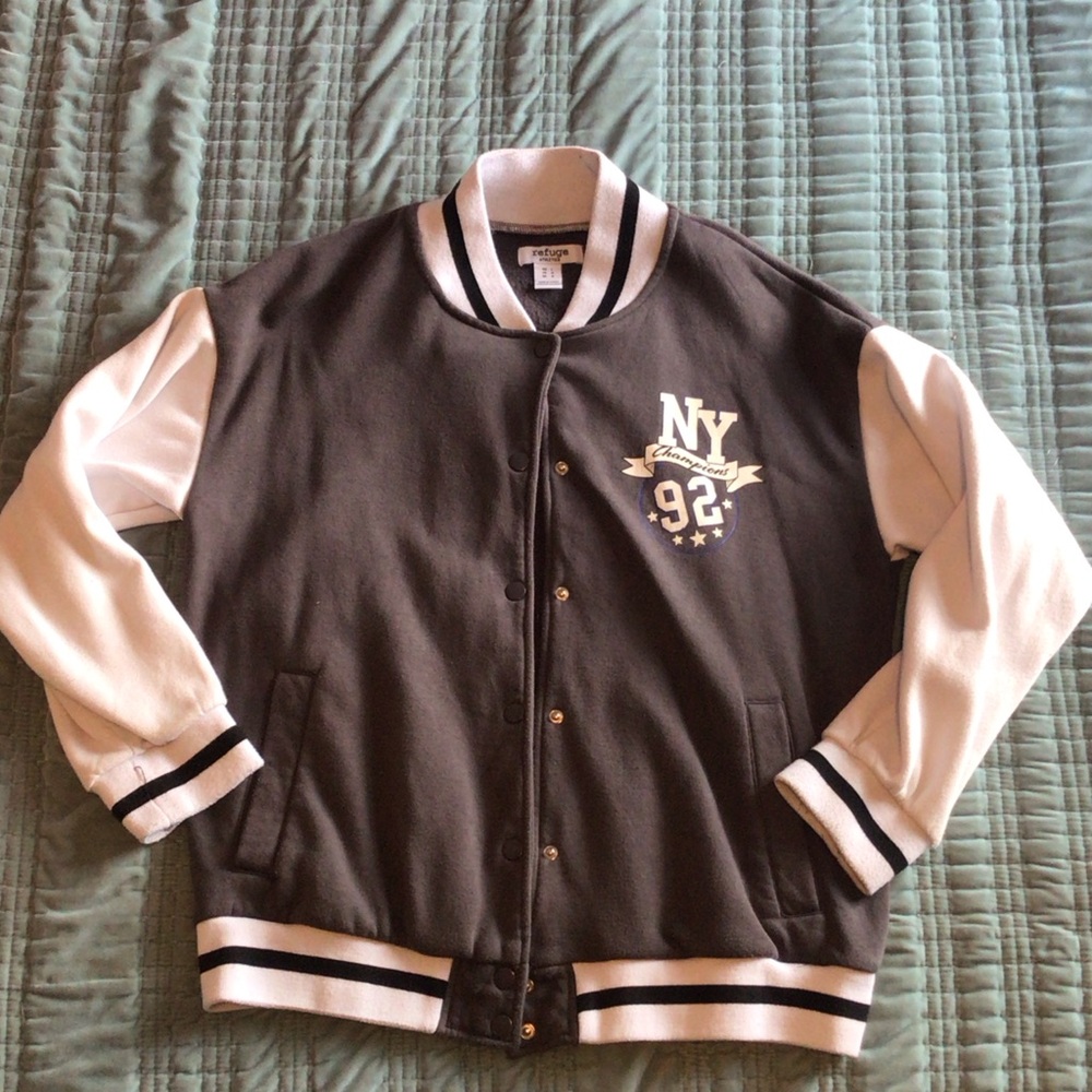 Refuge Black and White Varsity Jacket